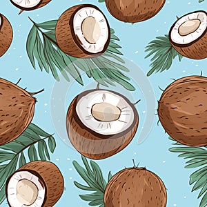 Cartoon Coconut Pattern On Blue Background photo