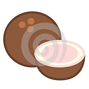Cartoon Coconut Sliced Emoji Icon Isolated