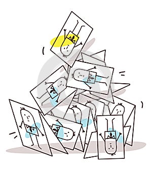 Cartoon Collapsing Business Cards Pyramid