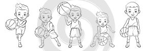 Cartoon collection of boys playing basketball