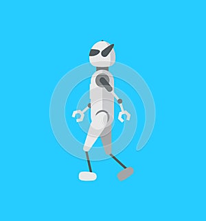 Cartoon Color Android Robot on a Blue. Vector