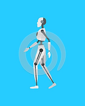 Cartoon Color Android Robot on a Blue. Vector
