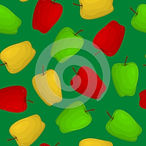 Cartoon Color Apple Seamless Pattern Background. Vector