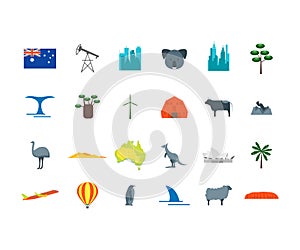 Cartoon Color Australia Travel Icon Set. Vector
