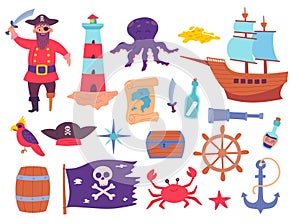 Cartoon Color Baby Pirate Icons Set. Vector