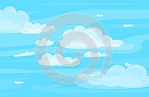 Cartoon Color Blue Sky and Clouds Card Background Concept. Vector