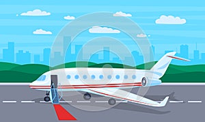 Cartoon Color Business Jet Concept Flat Design Style. Vector