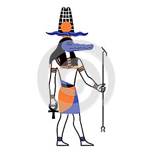 Cartoon Color Character Egyptian God Sobek. Vector