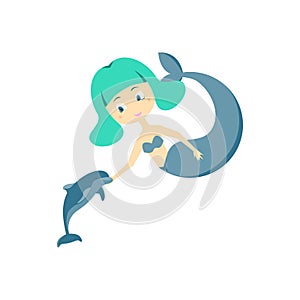 Cartoon Color Character Mermaid Girl on a White. Vector