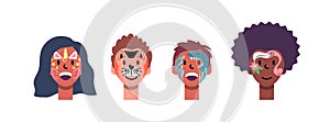 Cartoon Color Characters Kids Face Painting Concept. Vector