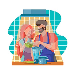 Cartoon Color Characters People Couple Cooks Concept. Vector