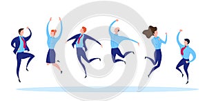 Cartoon Color Characters People Jumping Business Set Concept. Vector