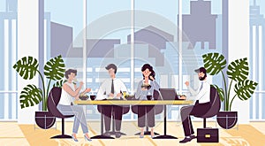 Cartoon Color Characters People and Lunch Time in Office Concept. Vector