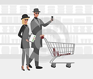 Cartoon Color Characters People and Mystery Shopper Concept. Vector