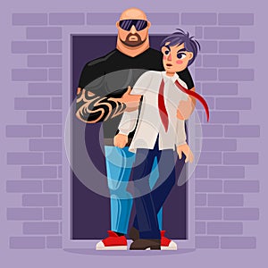 Cartoon Color Characters People and Security Troublemaker Concept. Vector