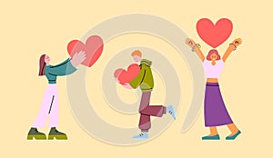 Cartoon Color Characters People Share Love Concept. Vector