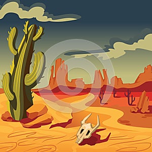 Cartoon Color Desert Landscape Scene Concept. Vector