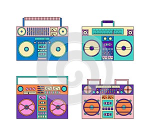 Cartoon Color Different Boombox Icon Set. Vector