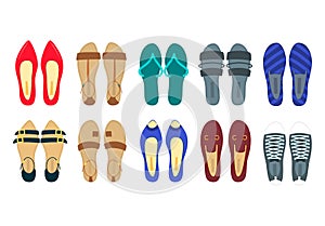 Cartoon Color Different Shoes Pairs Icon Set. Vector