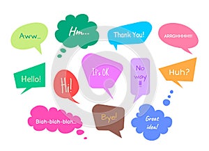 Cartoon Color Different Speech Thought Bubbles Icons Set. Vector
