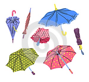 Cartoon Color Different Umbrella Icon Set. Vector