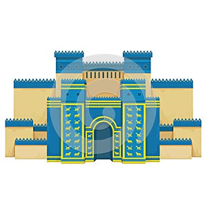 Cartoon color drawing: Ishtar Gate. Ancient sacred temple.