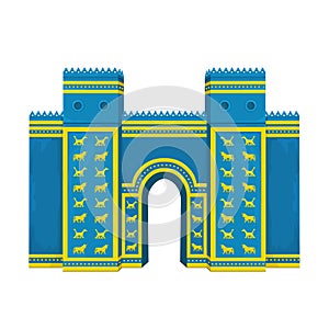 Cartoon color drawing: Ishtar Gate. Ancient sacred temple. photo