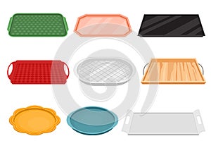 Cartoon Color Empty Food Tray Icon Set. Vector