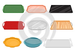 Cartoon Color Empty Food Tray Icon Set. Vector photo