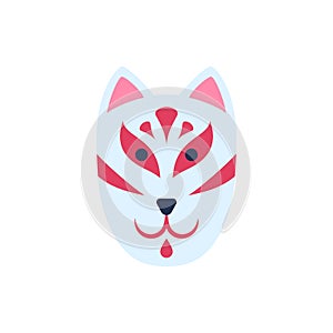Cartoon Color Japanese Kitsune Mask. Vector