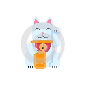 Cartoon Color Japanese Toy Maneki Neko. Vector