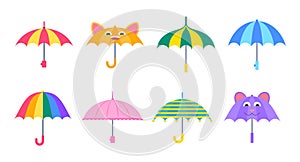 Cartoon Color Kid Umbrella Icon Set. Vector