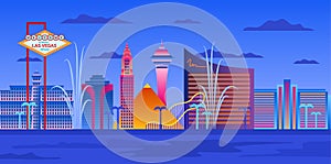 Cartoon Color Las Vegas City Skyline Landscape Scene Concept. Vector