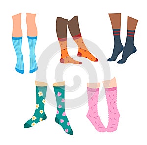 Cartoon Color Legs and Trendy Socks Set. Vector