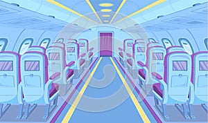 Cartoon Color Modern Plane Interior Inside Concept. Vector