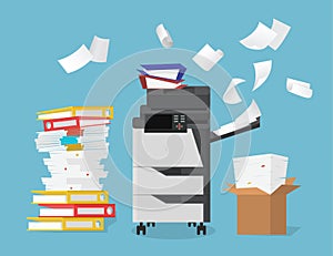 Cartoon Color Multifunction Scanner Printer Concept. Vector