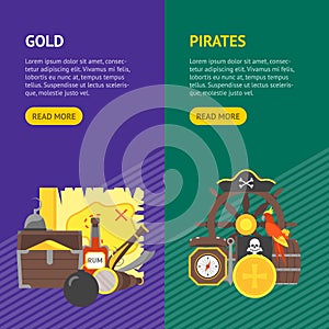 Cartoon Pirate Signs Banner Vecrtical Set. Vector