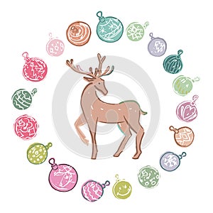 Cartoon colored christmas decorations with reindeer