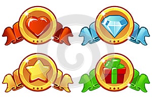 Cartoon colored icon design for game, UI Vector banner, star, heat, gift and diamond icons set