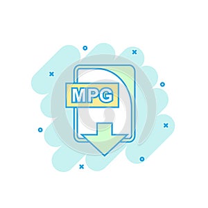 Cartoon colored MPG file icon in comic style. Mpg download illus
