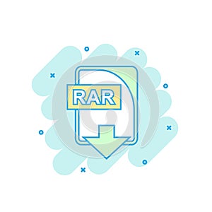 Cartoon colored RAR file icon in comic style. Rar download illus