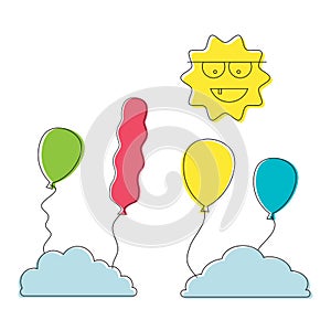 Cartoon colorful balloon sun and cloud happy birthday icons ,recreation park item, festival, toy vector
