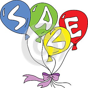 Cartoon colorful balloons having letters of Sale word on each vector illustration