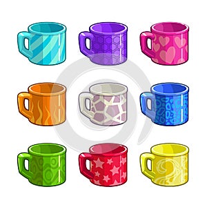 Cartoon colorful bright tea cup icons