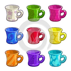 Cartoon colorful bright tea cups