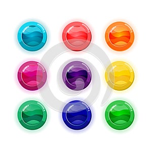 Cartoon colorful buttons set for mobile games.