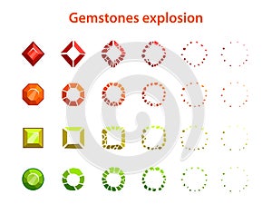 Cartoon colorful gemstones explosion frames