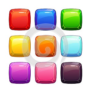 Cartoon colorful glossy stone square buttons