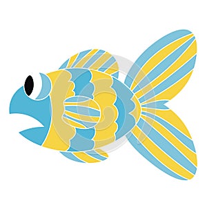 Cartoon colorful sad fish isolated on white background.