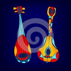 Cartoon colorful stringed musical instruments, vector